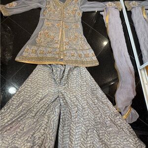 Embellished Gray and Gold Traditional Outfit